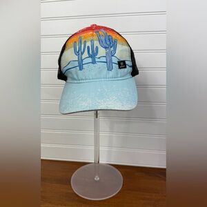 Ariat Light Blue and Black Cactus mesh back adjustable trucker hat. One size